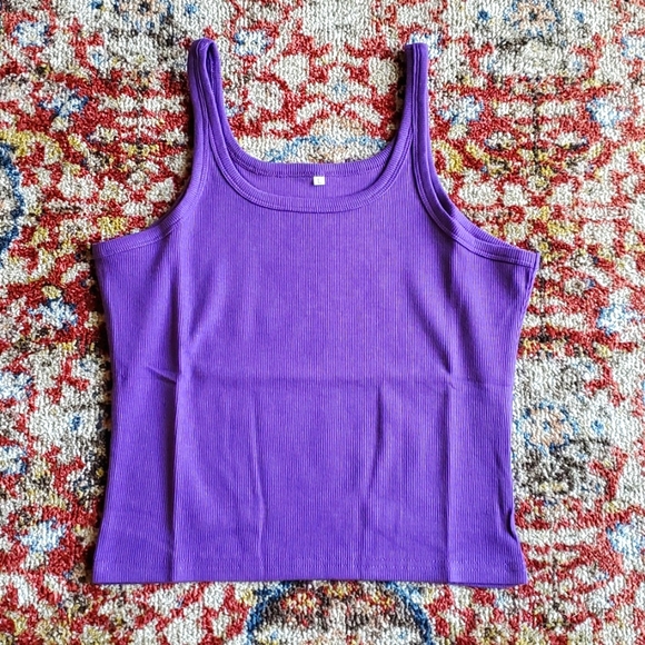 Purple crop ribbed cami t-shirt top - Picture 2 of 3